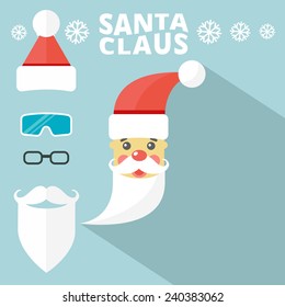 Create your own hipster Santa. Vector Illustration. Flat Design.
