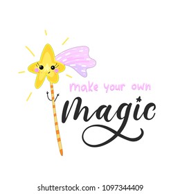 create your own magic inspirational card with doodles and lettering isolated on white background. Vector illustration