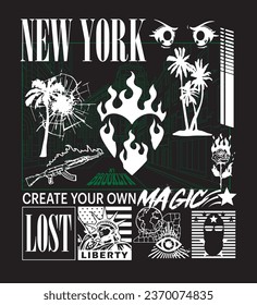 Erstellen Sie Ihre eigene Magie. New York Graphic, Art Poster, T-Shirts Design, Urban Streetwear 