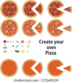 Create your own pizza graphic design illustration with slices of pizza included