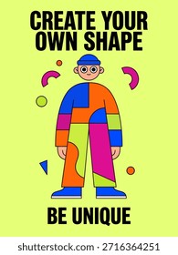 Create su propia forma – Abstractas personaje de dibujos animados de la generación Z minimalista ser única ilustración
