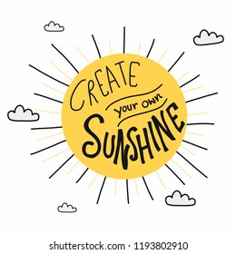 Create your own sunshine word on sun cartoon doodle style vector illustration