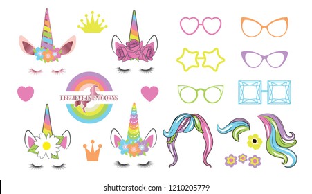 Create your own unicorn - big vector collection. Unicorn constructor. 