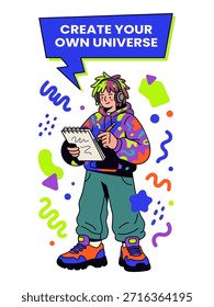 Create Your Own Universe – Ilustración creativa de personajes de dibujos animados Gen Z