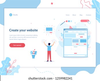 Create your own website. Web banner design template. Website builder concept. Flat vector illustration.