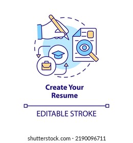Create your resume concept icon. Search for job. Steps to become software engineer abstract idea thin line illustration. Isolated outline drawing. Editable stroke. Arial, Myriad Pro-Bold fonts used