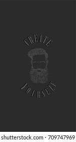 Create Yourself oval slogan and hand drawn beard man inside it.
