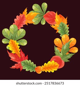 Created design of a round frame for the design of text, posts, posters, covers. From acorn, chestnut, maple leaves