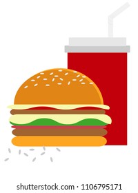 I created a picture of a hamburger with soft drinks.Images of hamburgers and soft drinks.

