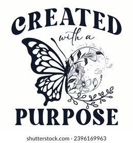 Creado Con Un Propósito, Cristiano, Inspirador, Biblia, Motivacional, Mariposa Floral, Citas Inspiradoras