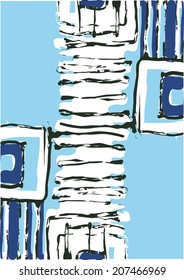 was created using a combination of shades of blue color blocks are created with the free brush strokes vector print pattern. textile purpose. gouache technique.