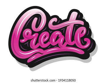 Create.Lettering Logo. Handgeschriebene Pinselspitzen-Kalligrafie, Zeichenvektorgraffiti-Illustration