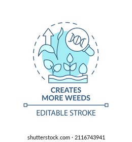 Creates more weeds turquoise concept icon. Wild plants. Disadvantages of gmo abstract idea thin line illustration. Isolated outline drawing. Editable stroke. Arial, Myriad Pro-Bold fonts used