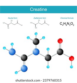 Molécula de creatinina. fórmula estructural química molecular y modelo de compuesto orgánico. compuesto no proteínico natural que facilita el reciclado de adenosina trifosfato ATP en músculo