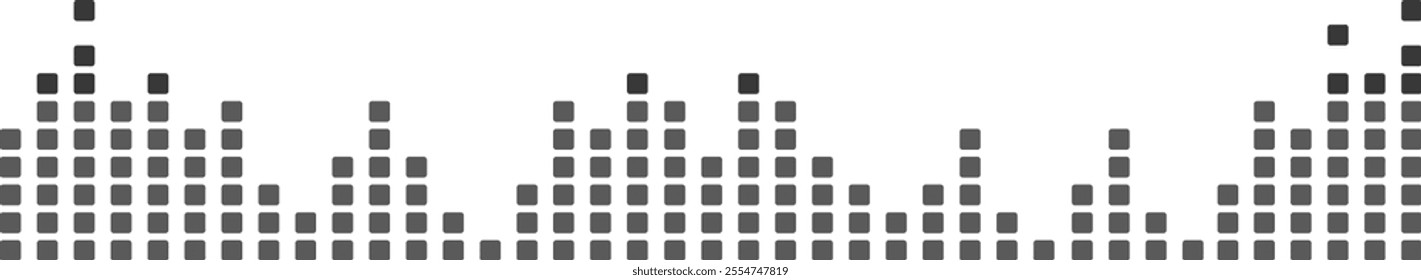 Creating an abstract representation of music waves, radio signal frequencies, and digital voice visualizations, forming a tune equalizer vector set against a clean white background