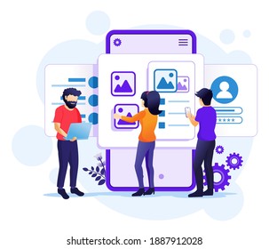 Creating an application design concept, people and content text place, UI UX design illustration