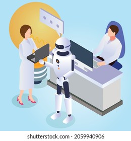 Creating Artificial Intelligence 3d isometric vector illustration concept for banner, website, landing page, ads, flyer template