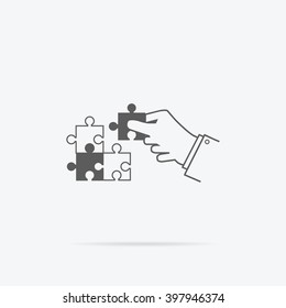 Creating or building own business concept. Puzzle piece, construction and development, build construct, idea and success, solution and growth, challenge and jigsaw illustration