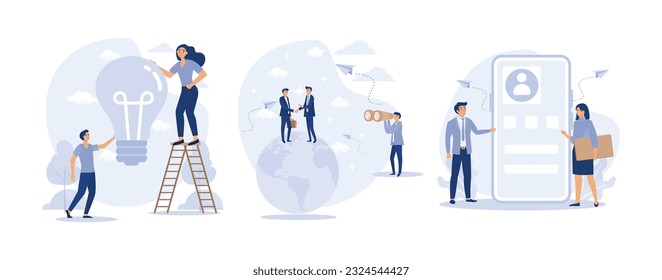 Creating Business Idea. International Business. Discussing user Interface Design. business concept set flat vector modern illustration