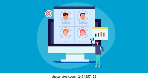 Creating buyer persona for digital business, Customer data analysis, Customer profile creation - vector illustration with characters