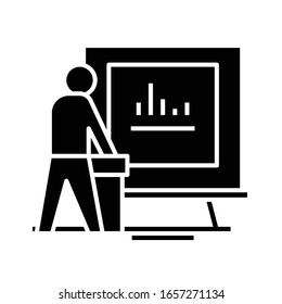 Creando icono negro de gráficos, ilustración conceptual, símbolo plano vectorial, signo de glifo.