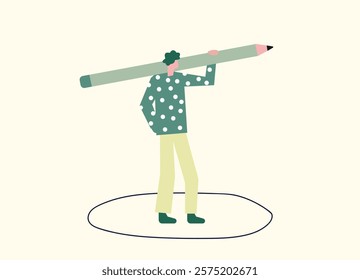 Creating circle around person, self protection concept illustration