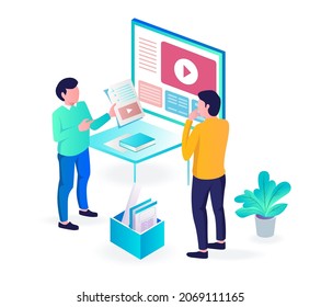 Creating concepts for web layouts isometric illustration