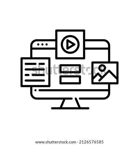Creating different types of media content such as text, video and image. Pixel perfect, editable stroke color icon