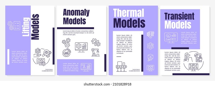 Creating digital models purple brochure template. Twinning. Booklet print design with linear icons. Vector layouts for presentation, annual reports, ads. Arial-Black, Myriad Pro-Regular fonts used