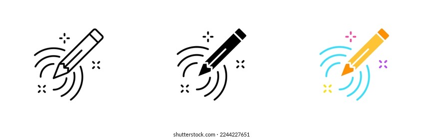 Crear un icono de conjunto de planos. Arquitecto, arquitectura, ingeniería, acertijos, fotograma, lápiz, construcción, cubo 3D, pluma. Icono de vector en línea, estilo negro y colorido sobre fondo blanco