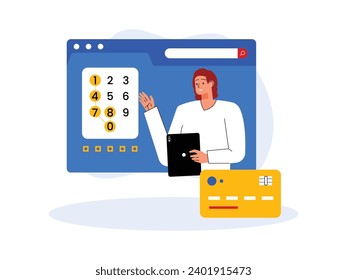 Creating an e-wallet account then entering a password to carry out various transactions, secure payment vector illustration.