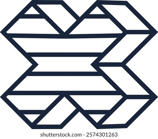 Creating a geometric optical illusion, this impossible figure forms an x with parallel lines, perfect for use in illustrations, logos, and modern backgrounds