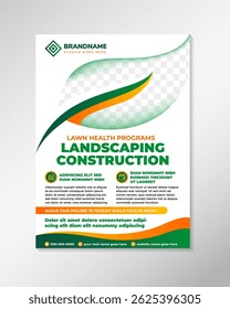 Creating a Landscaping construction flyer design template is the perfect solution to highlight your expertise and generate more leads for your business. leaf shape for photo space.