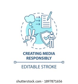 Creating media responsibility concept icon. Accuracy and truth idea thin line illustration. Expressing thoughts to world. Vector isolated outline RGB color drawing. Editable stroke