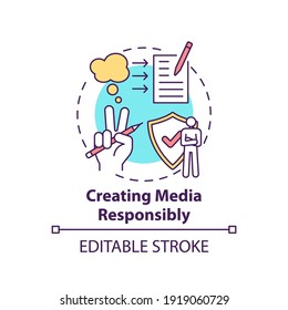 Creating media responsibility concept icon. Accuracy and truth idea thin line illustration. Considering consequences before posting. Vector isolated outline RGB color drawing. Editable stroke
