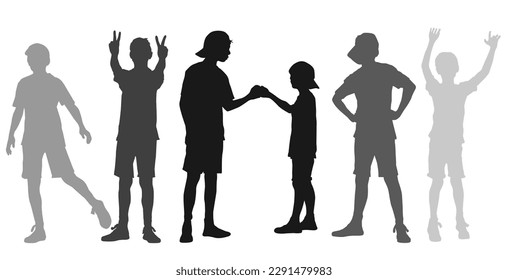 Creating Memories with Friends: Vector Silhouette Illustration of  Boys Standing and Greeting Each Other with Poses, Capturing the Joyful and Playful Spirit of Friendship and Youthful Energy