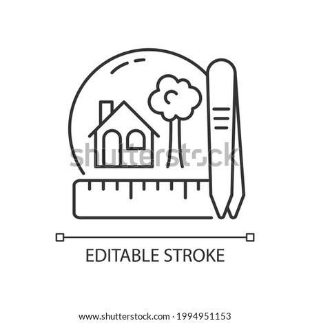 Creating miniatures linear icon. Building dolls house. Miniature model making. Handmade furniture. Thin line customizable illustration. Contour symbol. Vector isolated outline drawing. Editable stroke