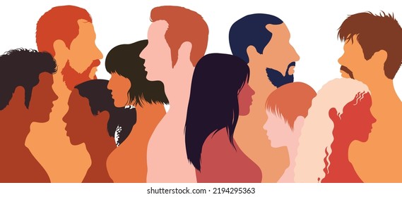 Crear una sociedad multicultural y multirracial mediante la amistad y el empoderamiento. Grupo de perfil de caricaturas de personas que representan varias culturas.