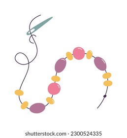 Creating necklace by needle Accessory. Vector illustration