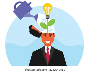 Creating new ideas. Light bulb over the head. Concept of creating new ideas or thoughts. Vector graphics
