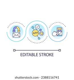 Creating online presence for brand loop concept icon. Marketing strategy abstract idea thin line illustration. Promotional email. Mobile app. Isolated outline drawing. Editable stroke. Arial font used