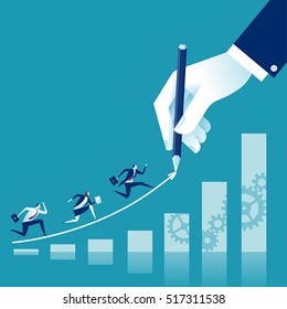 Creating path to success. Businessman hand drawing a line leading to the business success. Business vector concept illustration