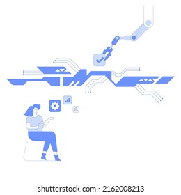 Creating a project in the metaverse and virtual reality technology concept. Own custom virtual universe. Digital workspace, remote work and teamwork vector illustration.