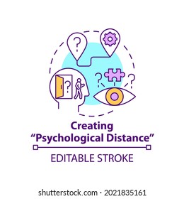 Creating psychological distance concept icon. Strategy for decision making. Problem solving and analysis idea thin line illustration. Vector isolated outline RGB color drawing. Editable stroke