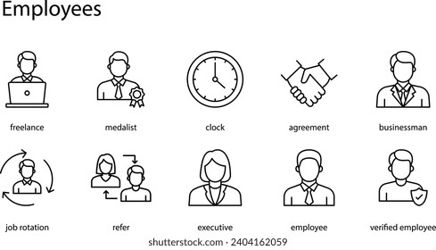 Creating a set of employee icons involves designing simple and recognizable symbols that represent various aspects of the workforce. 