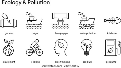 Creating a set of icons for ecology and pollution involves designing symbols that represent various environmental concepts.