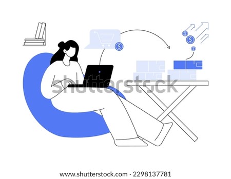 Creating stock of products abstract concept vector illustration. Happy woman buying goods online, drop shipping business, digital marketing, advertising agency, online reseller abstract metaphor.