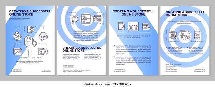 Creating successful online store blue gradient brochure template. Leaflet design with linear icons. 4 vector layouts for presentation, annual reports. Arial-Black, Myriad Pro-Regular fonts used