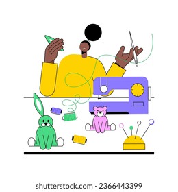 Creating unique toy design isolated cartoon vector illustrations. Women create handmade toys, small business, self-employed people, freelance work, handcrafts design vector cartoon.