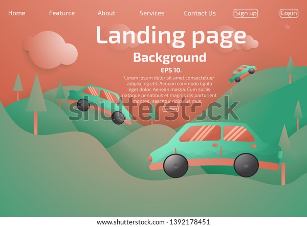 Creating website illustrations and abstract\
landing pages with vector templates The car rides on the mountain\
through the trees.
